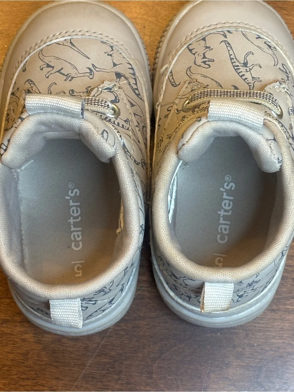 Carter's Beige Sneakers with Gray Dinosaur Print